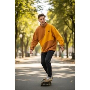 Under Armour Colorblock 1/4 Zip Pullover XL Orange Yellow Athletic Sweatshirt‎